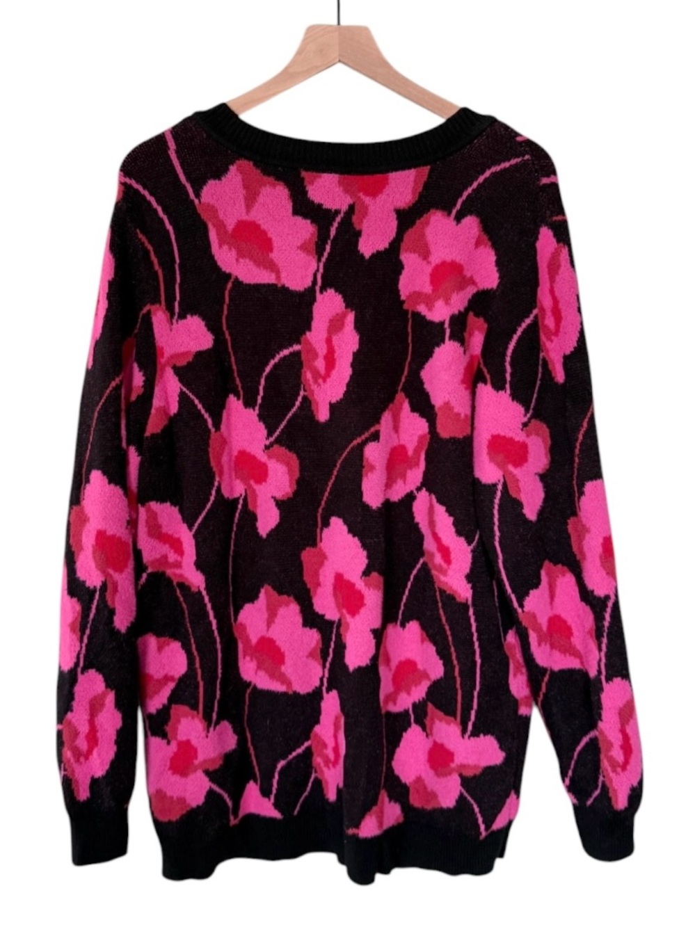 Cabi Rococo Floral V Neck Pullover Sweater Peony Print Pink Black Size XL - Picture 4 of 9